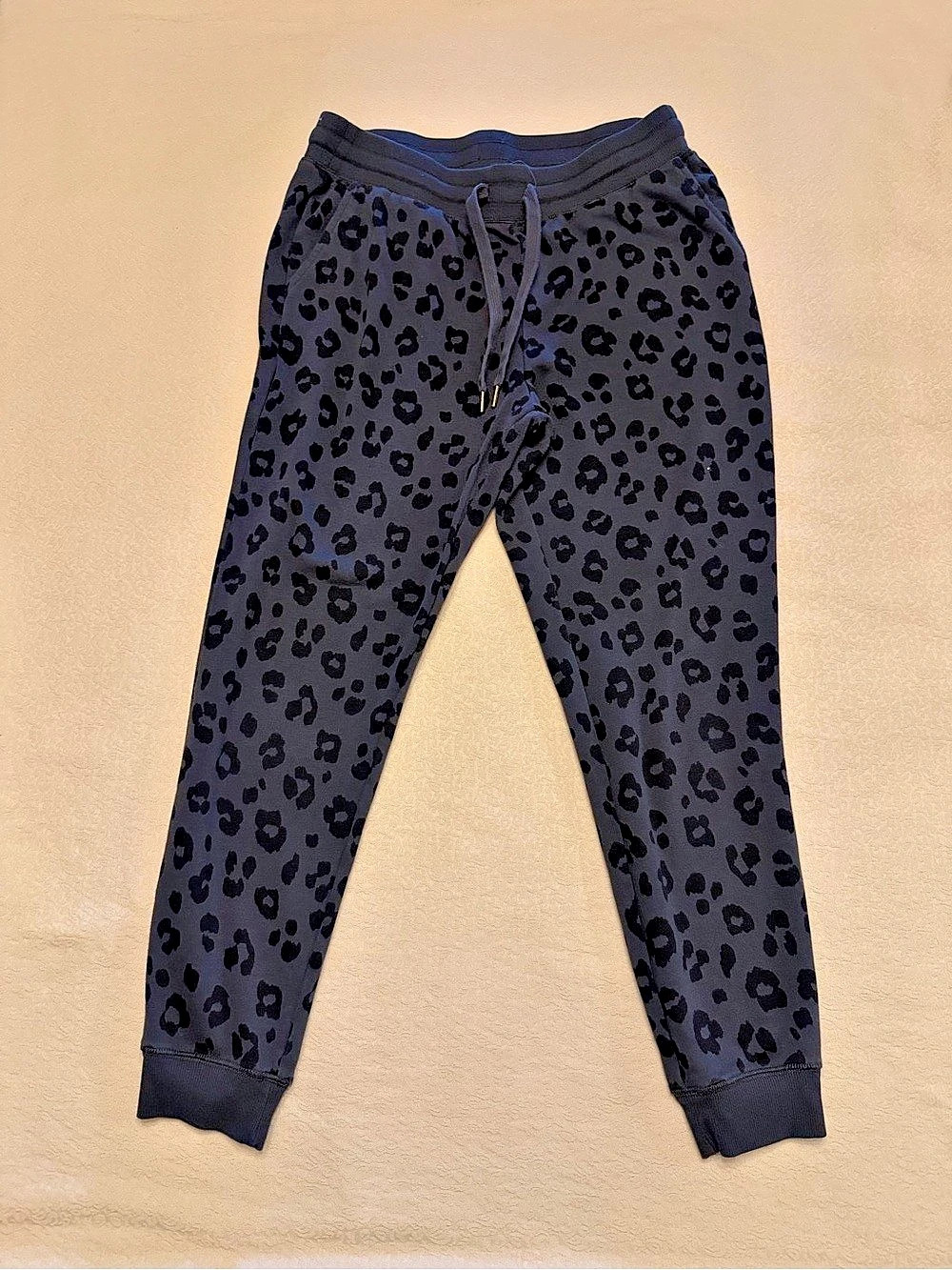 Women's Leopard Print Joggers in Black & Dark Green Like New